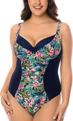 Produktbild von Vivisence dame badeanzug bademode 3108 musterlos regulierbar träger, dunkelblau blumen, 90c