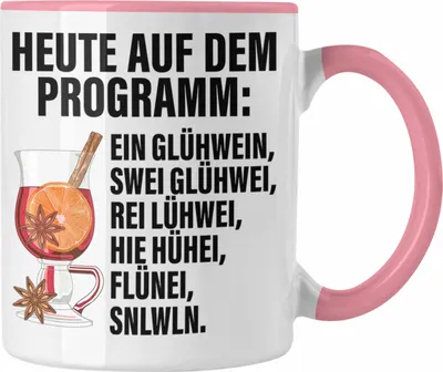 Produktbild von Trendation - Lustige Glühwein Tasse Lustig Spruch Glühweinbecher mit Henkel Doppelwandig Glühweintassen Gläser Weihnachtsmarkt Becher Tassen Geschenk (Rosa)
