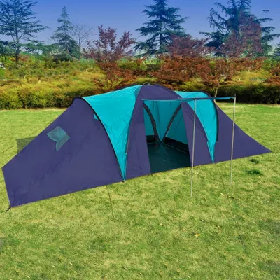 Image de vidaXL Tente de camping 9 personnes Tissu bleu/bleu foncé