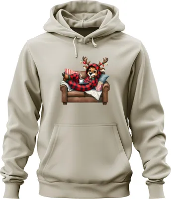 Produktbild von Rentier Weihnachten Kuschelig Buffalo Karo Onesie Filmabend Uni Hoodie Kapuzenpullover, Natur, L
