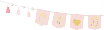 Produktbild von Oh Baby Girlande Banner aus Stoff mit Quasten 12x260cm rosa gold