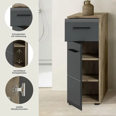 Produktbild von Ice Badschrank 1 Tür, 1 Schublade Schwarz matt, Eiche Nachbildung.