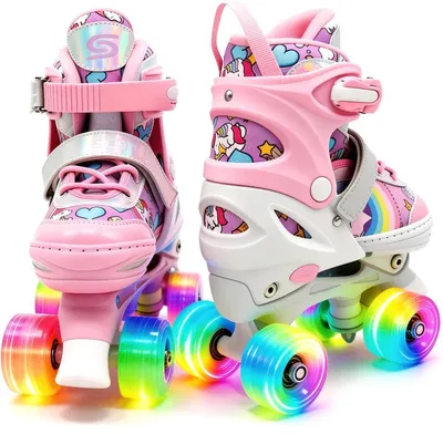 Obrázok produktu pre Suotu Kolieskové korčule Unicorn – Detské kolieskové korčule so 4-smerovou nastaviteľnou veľkosťou a LED kolieskami | Detské kolieskové korčule s guľô