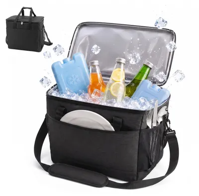 Productafbeelding van Relaxdays Koeltas, 40 liter, waterdicht, met 2 handgrepen en een band, geschikt voor strand, camping en picknick, picknicktas, zwart