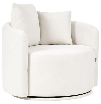 Produktbild von BELIANI Drehsessel Cremeweiß aus Stoff mit 2 Kissen Runde Form Drehbar Modernes Design für Wohnzimmer