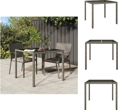 Produktbild von vidaXL Gartentisch 90x90x75 cm Gehärtetes Glas Poly Rattan Grau -  Gartentische