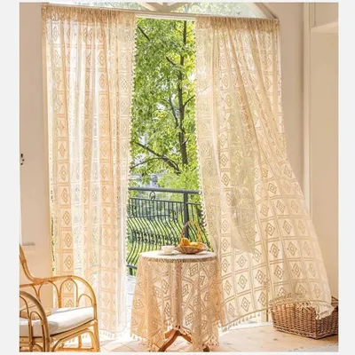 Boho-Vorhang-Set (2 Stück), Beige, Baumwolle, 150 x 280 cm