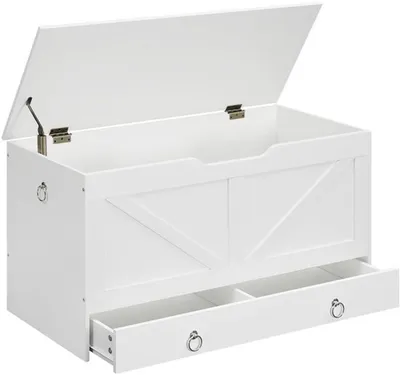 Image de Banc de rangement blanc Azomor avec tiroir et charnières de sécurité, pour chambre d'enfant ou autre