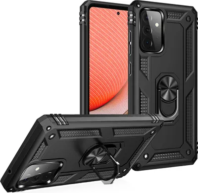 Obrázek produktu pro Pouzdro pro Samsung Galaxy A72 5G / A72 5G dvouvrstvé robustní, vojenská ochrana pouzdro s držákem prstenu a stojánkem černé
