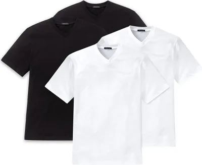Immagine prodotto di SCHIESSER Maglietta americana da uomo 4 pezzi - 1/2 manica, gilet, collo a V nero e bianco XL