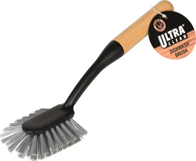 Image de Brosse à vaisselle avec manche en bambou, noire