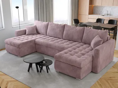 Produktbild von BroMARKT Wohnlandschaft LUIS Schlaffunktion Bettkasten U-Form 310x150x85cm Rosa