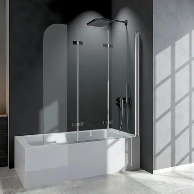 Produktbild von Duschabtrennung für Badewanne 3-teilig 140x140cm Faltbar Duschwand, Glas Badewannenaufsatz Duschwand aus 6mm ESG NANO Sicherheitsglas, Badewannenfaltwand für Badewanne