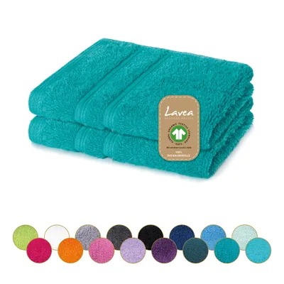 Produktbild von Lavea® Seiftuch 2er Set 30x30 cm, Waschlappen, 100% Baumwolle, Gästehandtücher, saugstark, waschbar, strapazierfähig, Frottierserie Bali - Ozeanblau