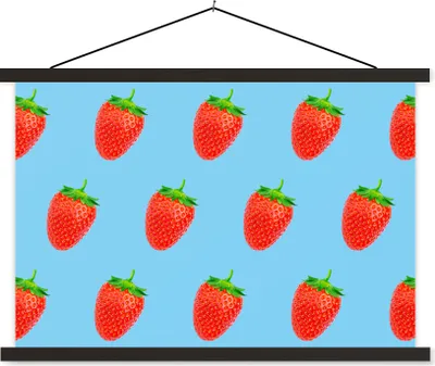 Produktbild von MuchoWow® Textilposter Erdbeere - Muster - Sommer 150x100 cm mit schwarzem Rahmen - Schlafzimmer