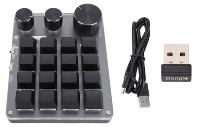 Productafbeelding van Toetsenbord met 16 toetsen, 3 knoppen, Bluetooth, 2.4G, bekabeld, verschillende modi, rode schakelaars, aanpasbaar, mechanisch toetsenbord, zwart