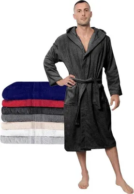 Produktbild von Famanu Bademantel Herren 100% Baumwolle - mit Kapuze, 2 Taschen, Gürtel