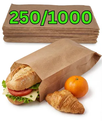 Image de 1000 sacs en papier kraft marron, dimensions 12x5x27 cm, adaptés au contact alimentaire