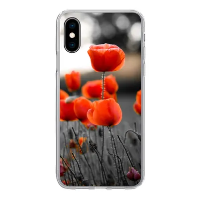 Produktbild von MuchoWow® Handyhülle Schutzhülle Hülle für iPhone X Rote Mohnblumen vor schwarzem und weißem Hintergrund Silikon Softcase Handy Hülle - Handyhülle