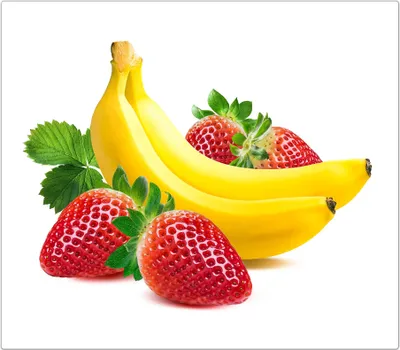 Produktbild von Spritzschutz Herdabdeckplatte Schneidebrett aus Glas Erdbeeren und Banane 1-Teilig (60x52cm)