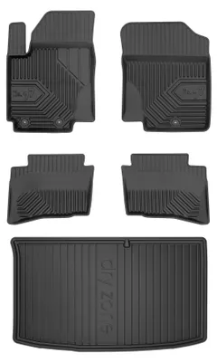 Image de Tapis en caoutchouc + bac de coffre pour Hyundai i20 I 2008-2015 (hayon, avec roue de secours) – 5 pièces, noirs, sur mesure