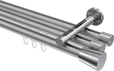 Produktbild von Interdeco Innenlaufstange / Gardinenstange mit Innenlauf Silbergrau / Chrom, Typ Siteno Sitra (Konus), 20 mm Ø 3-läufig, 140 cm