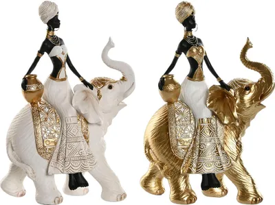Obrázek produktu pro Dekorativní figurka Home ESPRIT Bílý černozlatý slon africký 21 x 11 x 32 cm (2 ks)