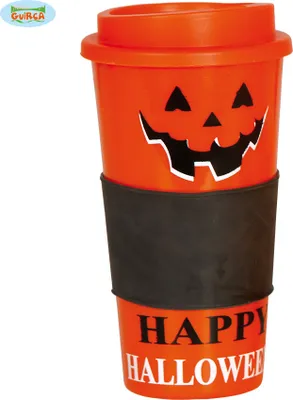 Produktbild von Halloween Trinkbecher mit Deckel Kürbis