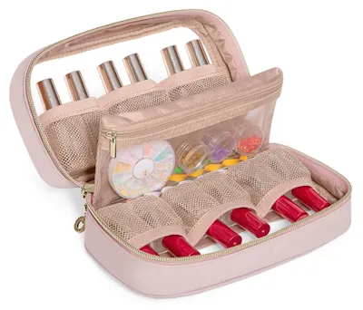 Produktbild von Aufbewahrungstasche für Nagellackfläschchen (12 Stück), kleine Nagellack-Aufbewahrungstasche mit Sichtfenster, tragbare Kosmetiktasche für Maniküre- und Nagelkunst-Sets, rosa (nur Tasche)