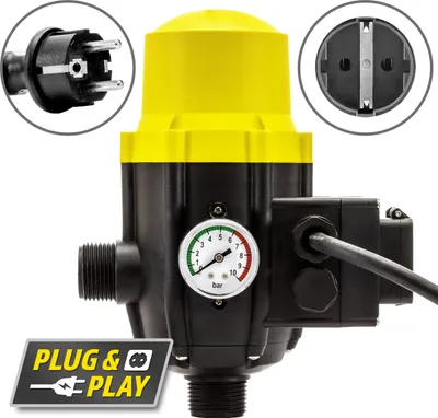 Produktbild von TROTEC Elektronischer Druckschalter TDP DSP Pumpensteuerung Druckregler für Hauswasserwerke Wasserpumpen (max. 10 bar) mit Kabel und Steckdose