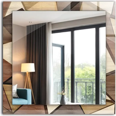 Produktbild von Bedruckter Spiegel - Wandspiegel - Dekorativer - Modern - 60x60 cm - Geometrische Muster Aus Holz