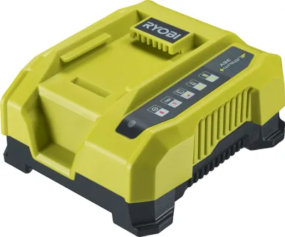 A Ryobi 36V battery charger is shown from a slightly elevated angle against a white background.