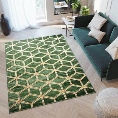 Produktbild von Teppich Wohnzimmer Schlafzimmer Kurzflor Modern Meliert Design Grün  160 x 220 cm
