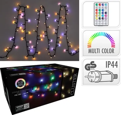 Zdjęcie produktu dla Klaster świateł LED RGB 196 zasilanie timer zdalne sterowanie funkcje zewnętrzne 6.5m klastry