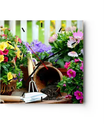 Produktbild von Wanduhr - Quadrat - Glasuhr - Pflanzen Garten Frühling Natur - 40x40cm - Schleichendes Uhrwerk - Lautlos - zum Aufhängen bereit - Dekoration Modern - Wanddekoration aus Glas - C3AC40x40-2682