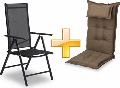 Produktbild von sunnypillow Set Gartenstuhl und Gartenstuhlauflage Hochlehner | 120 x 50 x 9 cm Hochlehner Auflage wasserdicht UV-lichtecht |Braun