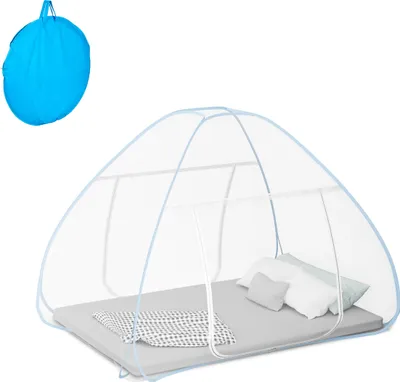 Obrázok produktu pre Skladacie sieť proti komárom Relaxdays, 150 x 180 x 200 cm, rozkladací stan, na postele, na cestovanie, sieť proti komárom, polyester, biela/tyrkysová