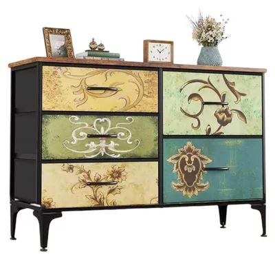 Immagine prodotto di Comodino con 5 cassetti in tessuto, struttura in acciaio, mobiletto contenitore per piccoli spazi, dimensioni 98x30x75 cm