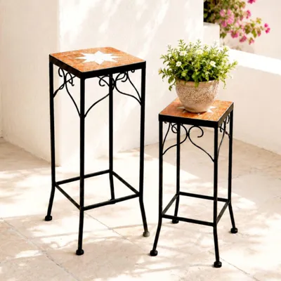 Produktbild von DanDiBo Blumenhocker Merano Mosaik 2er Set 12012 Blumenständer 46 und 54 cm Hocker Eckig