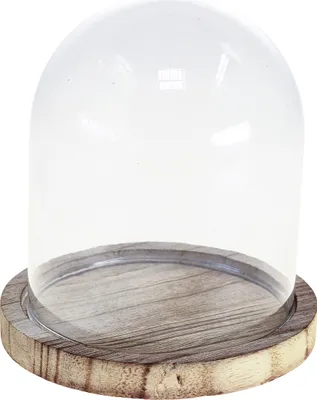 Produktbild von Glasglocke Deko Holzteller Tischdeko Mini Käseglocke 13cm