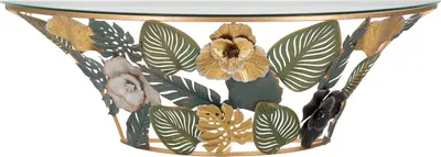 Image de Console Murale Multicolore Amaz - Console Semi-Circulaire En Métal Ornée De Fleurs Et De Feuilles, 120 X 40,5 X 37,2 Cm - Style Glamour - Parent 940