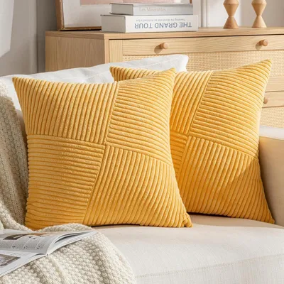 Produktbild von Sofakissenbezüge 45x45 cm Gelb Cord Samt 2er Set Waschbar