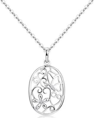 Produktbild von MATERIA by Matthias Wagner Kettenanhänger Schmetterling - 925 Silber Damen Anhänger Blume oval rhodiniert KA-382
