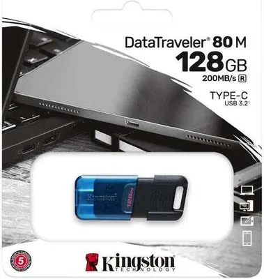 Zdjęcie produktu dla Kingston Technology DataTraveler 80 M, 128 GB, USB Type-C, 3.2 Gen 1 (3.1 Gen 1), 200 MB/s, Pokrywka, Czarny, Niebieski