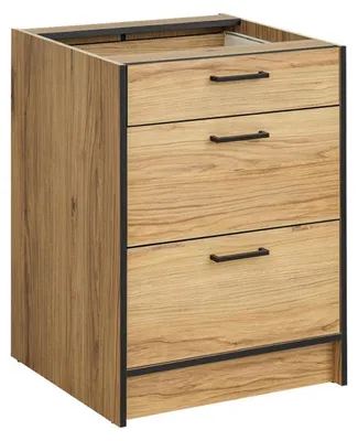 Image de Meuble bas de cuisine avec trois tiroirs "Carballo" - Naturel/Noir - L 60 cm