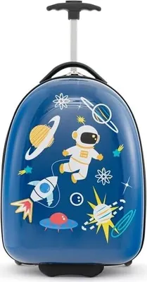 Produktbild von COSTWAY 16" Kinderkoffer, Kindertrolley mit 2-stufigem Teleskopgriff, Kinder Handgepäck Reisegepäck Hartschalenkoffer für Jungen & Mädchen (Astronauten, 16")