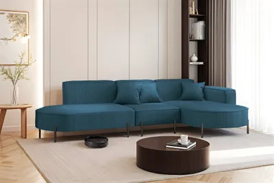 Productafbeelding van Designbank VALENCIA, stoffering Scala, blauw, met chaise longue aan de rechterkant