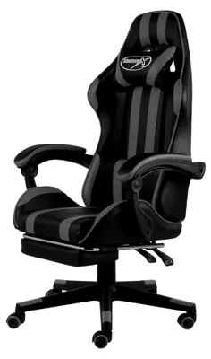 Produktbild von Gaming-Stuhl mit Fußstütze in Schwarz und Grau aus Kunstleder