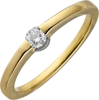 Produktbild von Gr. 56 Damen Ring 585 Gold Gelbgold 1 Diamant Brillant 0,15ct. Diamantring