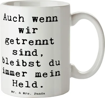 Produktbild von Mr. & Mrs. Panda Kaffeetasse Spruch Trennung von den Eltern Held - Weiß - Geschenk, Trost, Tasse, Mutmacher, Verbundenheit, Kraft, Unterstützung, Trostspender, bedruckt